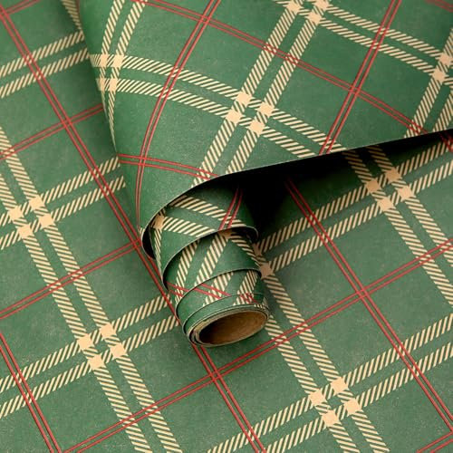 Papier cadeau simple festif classique à carreaux vert émeraude et rouge tartan – 1 mini rouleau de 43 x 300 cm par rouleau – Papier cadeau de luxe à carreaux pour anniversaire, vacances, hommes et