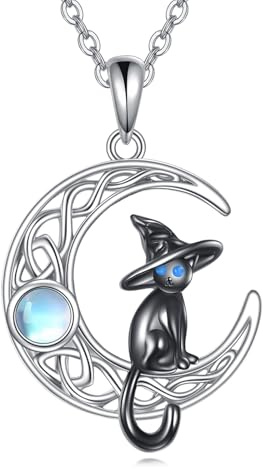 POPLYKE Mond und Sonne/Schwarze Fledermaus Halskette Sterling Silber Halbmond Mond Halskette für Damen Halloween Schmuck für Damen Herren