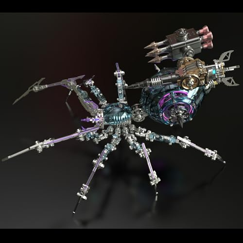 UpGLeuch 3D Metall Puzzle Spinne Modellbausatz für Erwachsene mit Licht, DIY Metall 3D Puzzle Modell Kits mit Waffen, Desktop Spielzeug Geschenke für Erwachsene