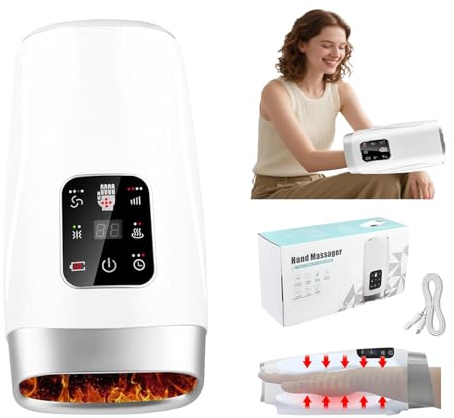 Elektrische Handmassagegerät mit Wärmefunktion und Kompression, Kabelloses Massagegerät für Linderung von Arthritis und Karpaltunnelsyndrom, Geschenke für Frauen und Männer