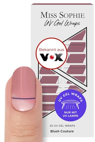 Miss Sophie UV Gel Nagelfolien I Blush Couture I 20 UV-Gel Nagellack-Streifen I Vegan & ohne schädliche Inhaltsstoffe I Selbstklebende Nagelsticker für Finger- & Fußnägel I Bis zu 21 Tage Halt