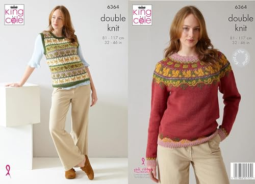 King Cole DK Knitting Pattern Pamphlet - 6364 Ladies Slipover & Sweater (2 Designs)