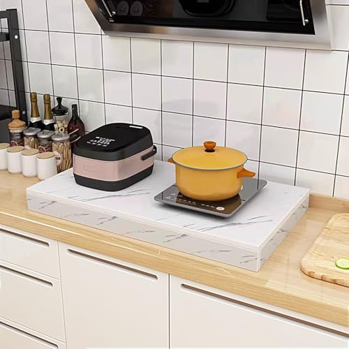 Protege Plaque de Cuisson, Couvre Plaque de Cuisson Gaz Entièrement Fermées, Protection Plaque Cuisson, Plateau de Service en Bois(White)