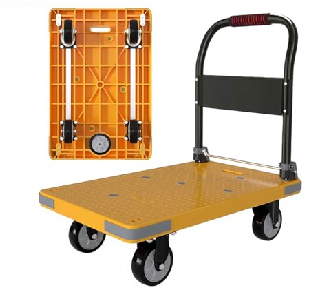Bai You MEI Plattformwagen mit Ersatzrädern, Upgrade Transportwagen Klappbar, 200kg Tragfähigkeit 72x50cm Neongelb Design Rollwagen Lagerwagen Transporthilfe für Umzug, Einkauf, Werkstatt