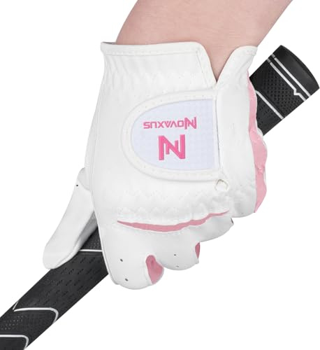 NOVAXUS Kids Left Hand Golf Gloves Premium Breathable Youth Junior Toddler Golf Gloves for Boys and Girls,Pink Left 16