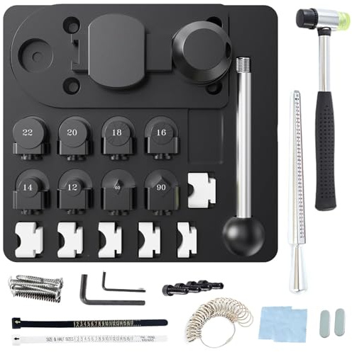 I IHAYNER Ring Bender Tool for Spoon Rings Heavy Duty – Jewelry Ring Bending Tool Kit with Mandrel, Sizer Gauge, Nylon Dies, Hammer & Polishing Tools – Ring Maker Machine for DIY Jewelry Craft