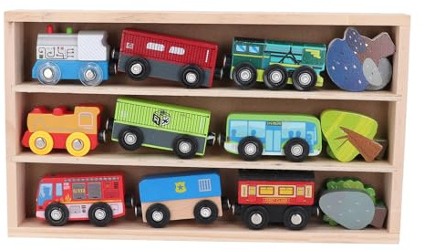 Generic Wooden Trains Set, Handcrafted Wood Toy Trains, Display Box for Storage, Ideal for Boys Girls Age 2 and Up