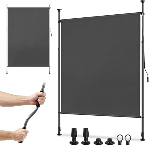 Teodute 200x310cm Klemmmarkise, Seitenmarkise Ausziehbar mit Handkurbel, Kein Bohren Erforderlich, Senkrechtmarkise Balkon Sichtschutz Wetterfest für Balkone Terrassen Gärten (Dunkelgrau)