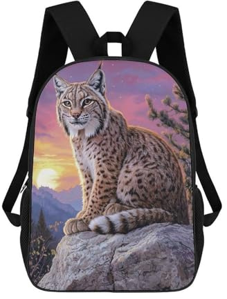 sinyumoney Lynx at Sunset Rucksack Schulrucksack Wasserabweisender Reiserucksack Computertasche Für Mädchen Jungen Teenager 17inch