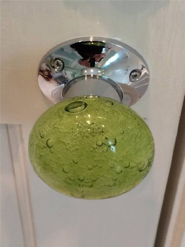 Beautiful Pair of Large Green/Sage Contemporary/Retro Round Smooth Bubble Glass Chrome Mortice Door Knobs/Handles