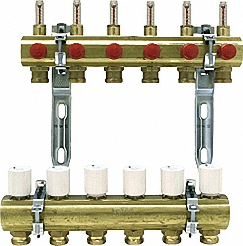 GIACOMINI Heizkreisverteiler Messing 1 Durchflussmesser 0- 5 - 5 l-min für 6 Gruppen- 3-4 Eurokonus