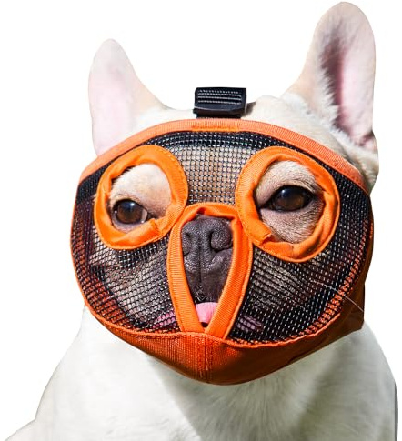 Short Snout Dog Muzzles- Bulldog Muzzle Breathable Mesh Dog Mask for Biting Chewing Training Licking Grooming (Orange, Large(38-64cm))