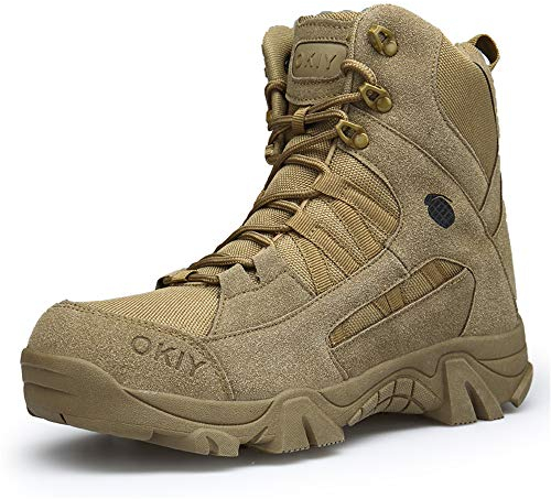 Lyoridra Herren Wanderschuhe Kampfstiefel Armee Tactical Boot Outdoor Trekking Schuhe, Braun, 45 EU
