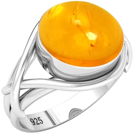 Jeweloporium 925 Silber Ringe für Damen Orange Bernstein mit Stein Boho Silber Ringe Größe 54(17.2) Freundschaftstag Geschenk Handgefertigt Schmuck