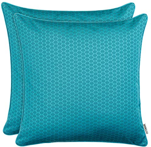 Brandsseller 2er Set Outdoor Kissen 45 x 45 cm – Wetterfeste Zierkissen mit Paspel in Wabenstruktur – Wasserabweisende Gartenkissen & Dekokissen für draußen – Sofakissen für Balkon & Terrasse - Aqua