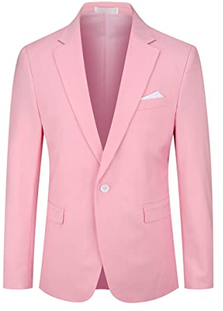 YOUTHUP Blazer Homme Slim Fit Un Bouton Veston Blazer Casual Couleur Unie Veste Mariage Business Soirée, Rose, XL
