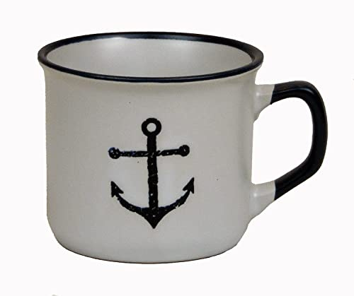 osters muschel-sammler-shop Kaffeebecher-Tasse maritim - Keramik ┼ 200ml ┼ Teebecher ┼ Strandtasse-Becher ┼ Geschenk-Artikel (Anker Weiss)