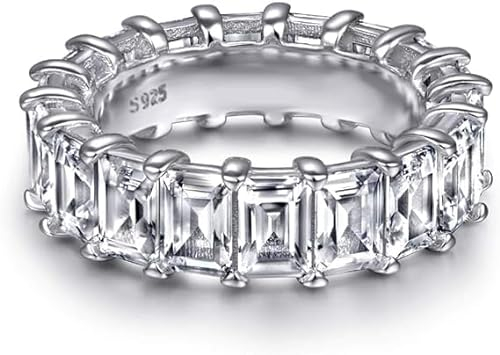 18K Funkelnder Baguette Ring aus 925 Sterling Silber für Frauen Stapelringe - Damen Ringe Eternity Ewigkeit Schmuck in Juwelierqualität (54, Silber)