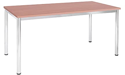 Schreibtisch u. Besprechungstisch mit verchromten Tischgestell | Konferenztisch Bürotisch Computertisch Mehrzwecktisch Arbeitstisch PC-Tisch Homeoffice-Tisch (Buche, 160 x 80 x 77,5 cm)