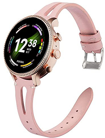 Compatible for Fossil Gen 6 Smartwatch Band, Giaogor Slim Vintage Leather Strap Women, Man Wristband Accessories Compatible for Fossil Gen 6 42mm / 44mm Smartwatch (Pink, 44mm case-Man)