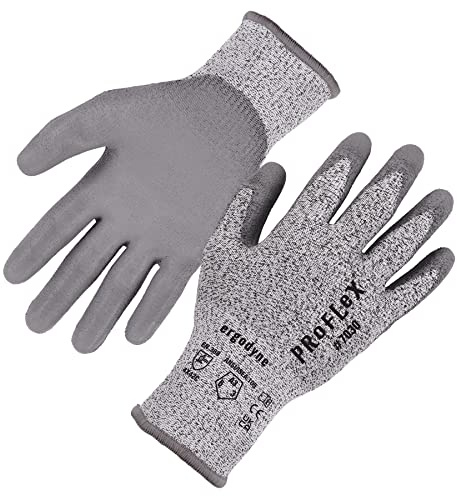 Ergodyne ProFlex 7030 Cut Resistant Work Gloves, ANSI A3, PU Coated Palms for Flexible No Slip Grip, Abrasion Resistant, 13g, Gray, Medium