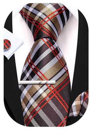 Barry.Wang Herren-Krawatten-Set aus Seide, formell, Einstecktuch, Manschettenknöpfe, Krawattenklammer, klassisch, gestreift, Paisleymuster, Krawatten-Set für Business, breite Streifen, Einheitsgröße