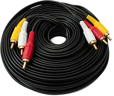 System-S Cable RCA 3 RCA de 20 m macho a macho, adaptador AV estéreo y compuesto, color negro