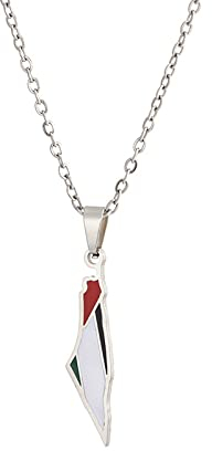 CECECOLEPansr Israel Und Palästina Kartenform Anhänger Halskette Tropfen Glasur Mode Paar Halskette Schmuck Charm Unisex Pullover Kette Für Damen Herren Geschenk Accessoires,Silber,45Cm(17.7 Zoll)