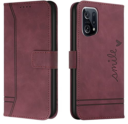 Lihondar Kompatibel mit Oppo Find X5 Hülle, Handyhülle Oppo Find X5, Premium Leder Klappbar Schutzhülle Tasche Wallet mit Brieftasche [Standfunktion] Cover Flip Case Klapphülle (Rot)