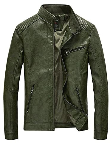 RGVV Chiodo Pelle Uomo, Giubbotto Bomber Punk Vintage da Uomo Giacca in Pelle Pu Verde Gotico Giacche Moto Tinta Unita Giacca A Vento con Tasca per Sport Indoor Outdoor,XL