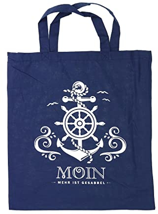 ELLUG Maritime Baumwolltasche/Jutebeutel/Stofftasche dunkelblau einseitig bedruckt 38x42cm, Einkaufstasche Tasche Tragetasche (Moin)
