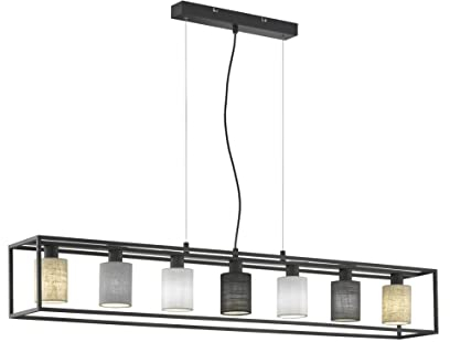 Fischer & Honsel|Pendelleuchte, Isko|sandschwarz|Leinen Stoffschirme: weiß, sandfarben, hellgrau, schwarz, hellgrau|L: 130,00 cm, B: 18,00 cm|Ausl. Decke: 150,00 cm|7x E14 max. 10,0 Watt|60912