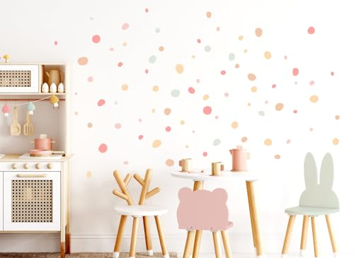 DEKO KINDERZIMMER Wandsticker Tupfen 92 Stück Kinderzimmer Wandtattoo Kreise Klebepunkte rosa Mint gelb Wandaufkleber Dots Babyzimmer DK1007-2