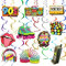 SJUNJIE 32 Stück 90er Rock Hippie Disco Retro Partybedarf 90er Jahre Party Luftschlangen Geburtstag HäNgende Wirbel Deko für Erwachsene 90er Rock Hippie Disco Retro Partybedarf