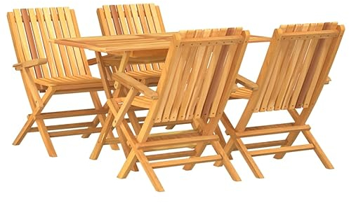 vidaXL Garten Essgruppe 5-TLG., Gartenmöbel Set Tisch 4 Stühle, Gartengarnitur Klappbar, Sitzgruppe Gartenset Sitzgarnitur, Massivholz Teak