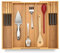 Purawood Large Premium Bamboo Silverware Organizer with Knife Blocks - Expandable Drawer Organizer 17.5x19.75 - Cutlery Tray with Dividers for Kitchen Utensils & Flatware (3-5 Slots) (Natural)
