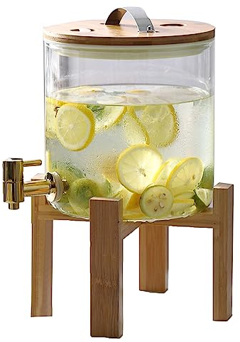 Distributeur de boissons en verre avec robinet en acier inoxydable 5L/8L/10L Distributeur de boissons étanche avec support en bois, remplissage facile à large bouche - Accessoires de cocktail 8L