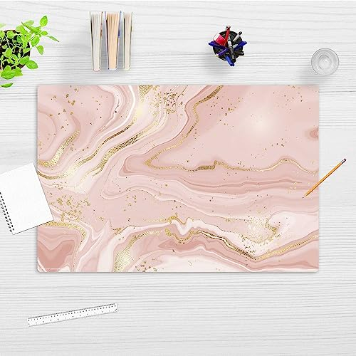 Schreibtischunterlage abwischbar für Kinder und Erwachsene – rosafarbener Marmor mit Goldadern – 60 x 40 cm – aus hochwertigem Vinyl - Made in Germany