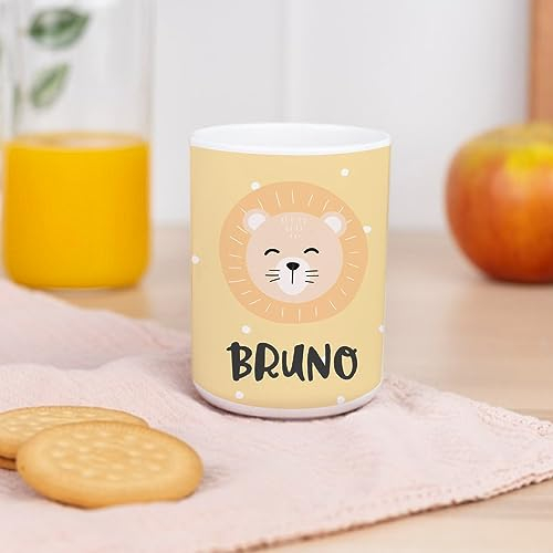 Wanapix | Tasse en plastique personnalisée pour enfants | Retour à l'école/Jardin d'enfants | Tasse pour enfants avec nom | Plastique incassable sans BPA | 330 ml | Lion