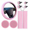 Glorlliant 10 Stück Rosa Anzug Leder Lenkradbezug für Frauen Nette Auto Zubehör Set Mit Sicherheitsgurt Schulterpolster Getränkehalter Universal Innenausstattung