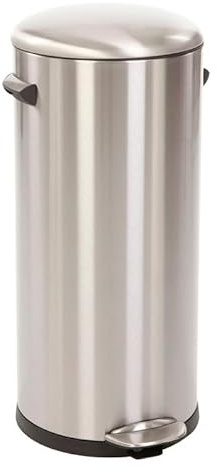 PROREGAL Retro Treteimer mit markanten Griffen und Kugelkappe | 30 Liter, HxØ 68,5x29,2cm | Kunststoff-Inneneimer | Silber