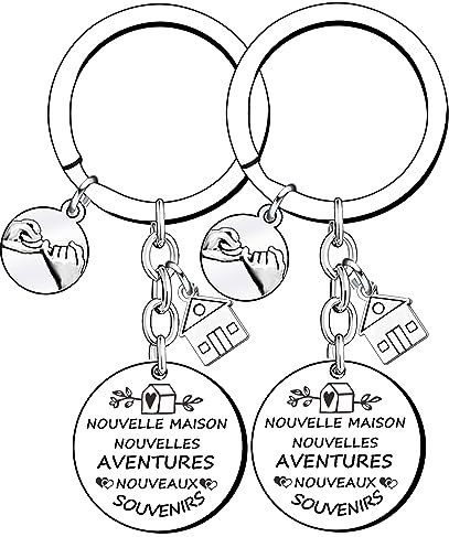 2 pièces Porte-clés pour Nouvelle Maison, CNYMANY Nouvelle Maison Nouvelles Aventures Cadeau de Pendaison de Crémaillère Décoration Bijoux Porte-clés pour Nouveau Propriétaire Épouse Mari Amoureux (1)