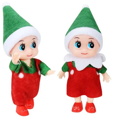 EKKONG Weihnachtself 2-Teilige Weihnachtselfen Wichtelpuppe Mini Figuren Weihnachten Elfen Puppe Weihnachtswichtel Figuren für Jungen Mädchen Weihnachtsspielzeug Dekorationen