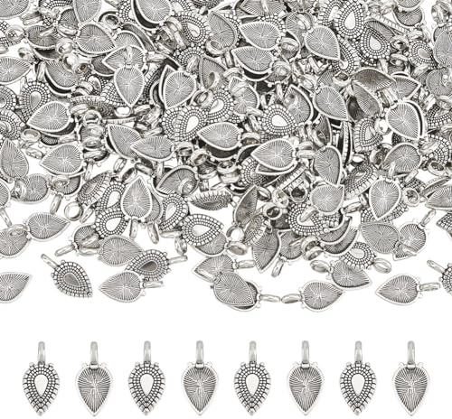 UNICRAFTALE 200Pcs Tibetan Style Alloy Glue-on Flat Pad Pendant Bails Teardrop Blank Pad Pendant Connector Antique Silver Necklace Pad Bails Connector for DIY Jewelry Marking