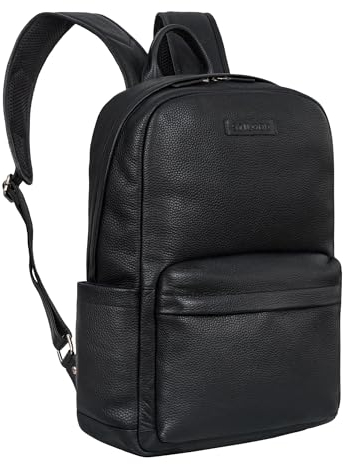STILORD 'Alois' Sac à dos classique ordinateur portable 15 pouces, Cuir, Marron, Sac à dos d'affaires, Grand sac à dos, Unisex, L, Couleur:noir