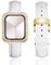 BINLUN Leather Strap Compatible with Apple Watch 45mm 44mm 41mm 40mm Women Leather Band with Glitter Diamond Rhinestone Case Compatible with iWatch Series 9/8/7/SE2/SE/6/5/4（41mm，White）