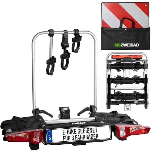Uebler Fahrradträger Auto Kupplungsträger i31 60° für 3 Fahrräder E-Bike MTB faltbar inklusive reflektierende Warntafel 50x50cm + 4 Spanngummis