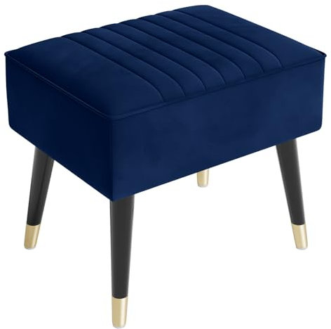 Vesgantti Large Velvet Footstool, Dressing Table Stool with Adjustable Nonskid Foot Pads, Thick Cushion Ottoman for Living Room, Bedroom, Leisure Area and Hallway