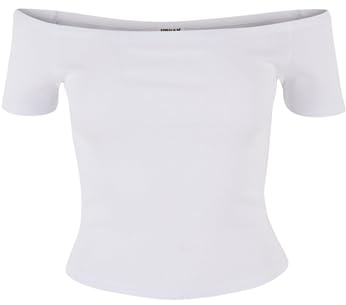 Urban Classics Women's Ladies Organic Off Shoulder Rib Tee T-Shirt, White, S