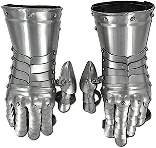 Mittelalterliche Panzerhandschuhe historische Nazgul Armhandschuhe Eisen Stahl Ritter Larp Krieger Gauntlet Wikinger Arm Handschuhe Rollenspiel Kostüm, silber, Einheitsgröße